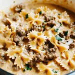 Cheesy Beef And Bowtie Pasta In Garlic Butter