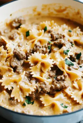 Cheesy Beef And Bowtie Pasta In Garlic Butter
