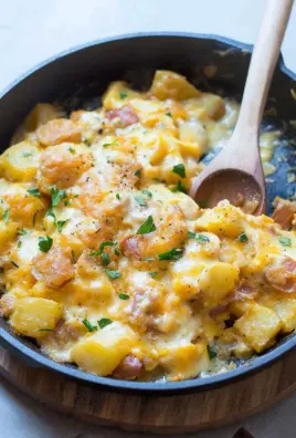 Cheesy Potato Egg Scramble