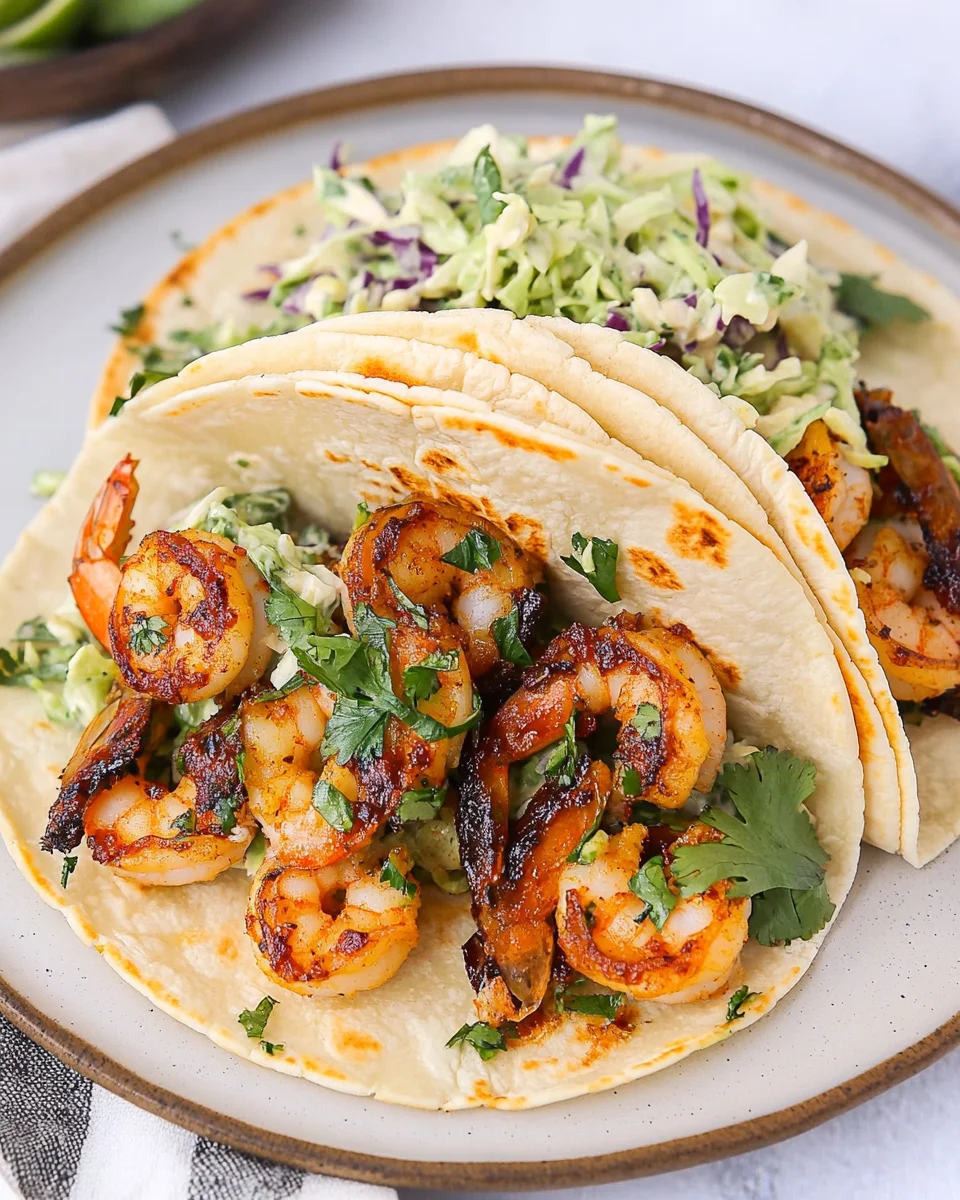 Cilantro Lime Shrimp Tacos with Creamy Slaw