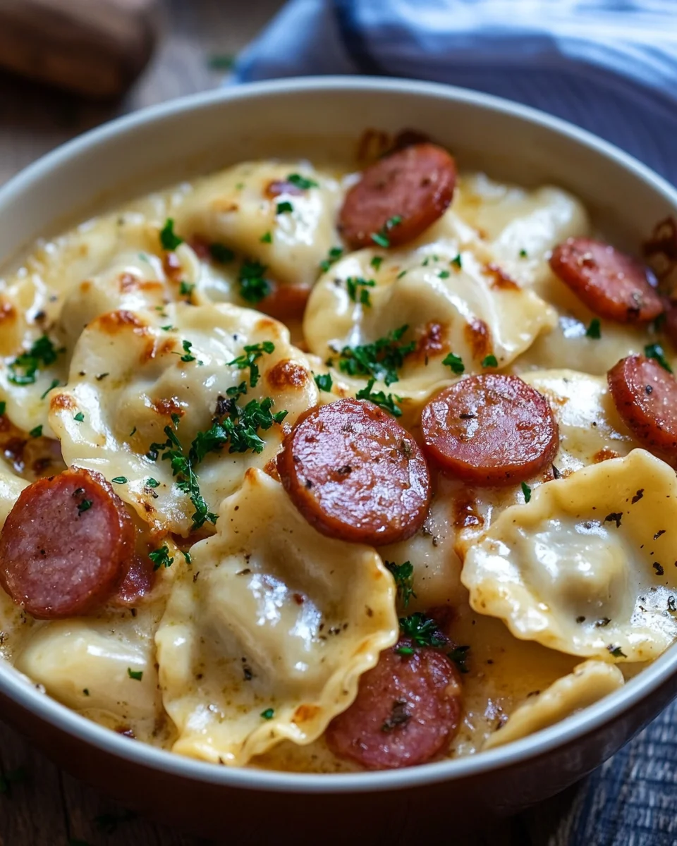 Crockpot Pierogi Casserole with Kielbasa