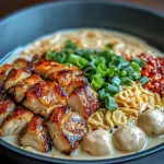 Fiery Chicken Ramen with Creamy Garlic Sauce