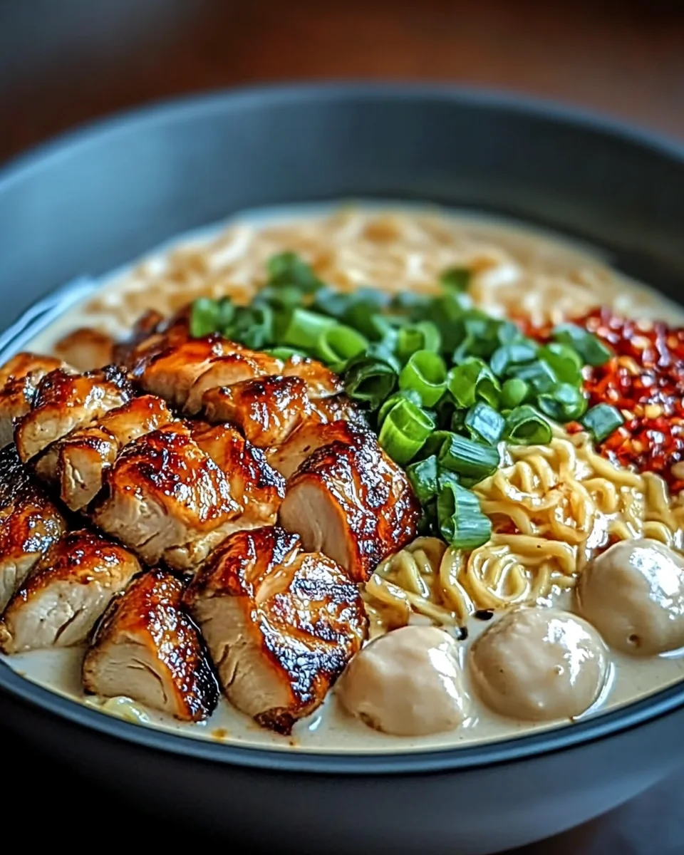 Fiery Chicken Ramen with Creamy Garlic Sauce