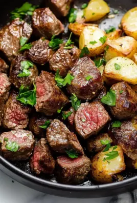 Garlic Butter Steak Bites and Potatoes