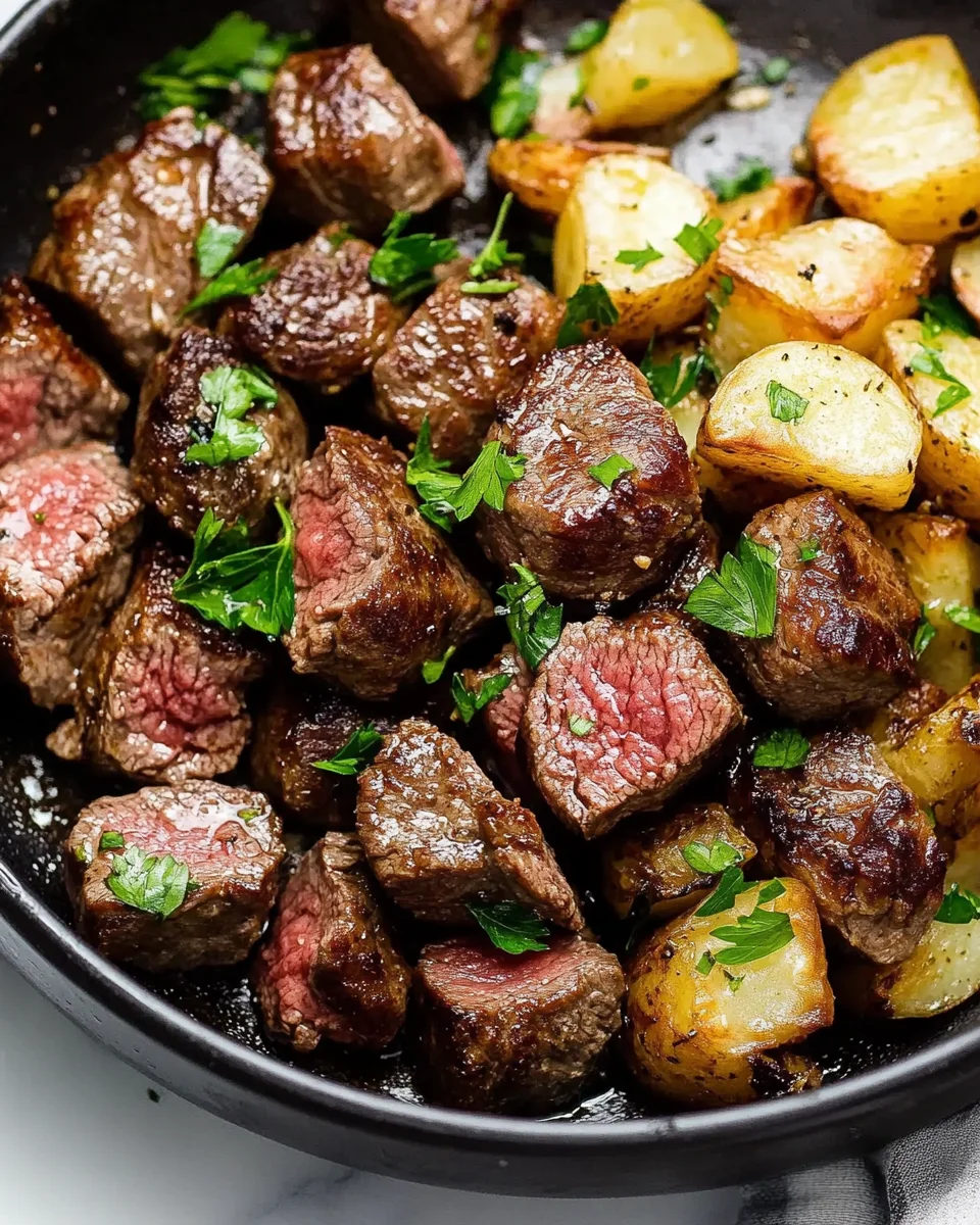 Garlic Butter Steak Bites and Potatoes