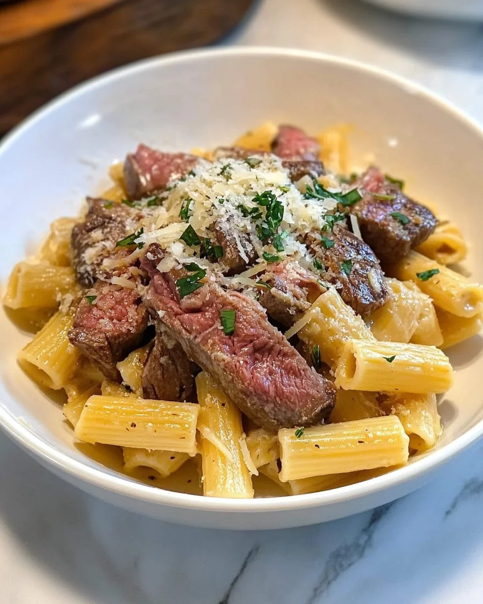 Garlic Parmesan Steak Pasta