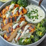 Grilled Chicken & Broccoli Bowls with Creamy Garlic Sauce