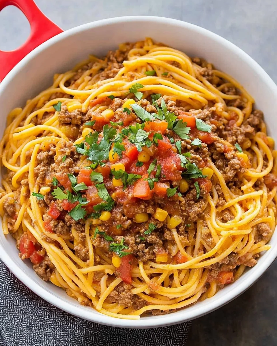 One Pot Taco Spaghetti