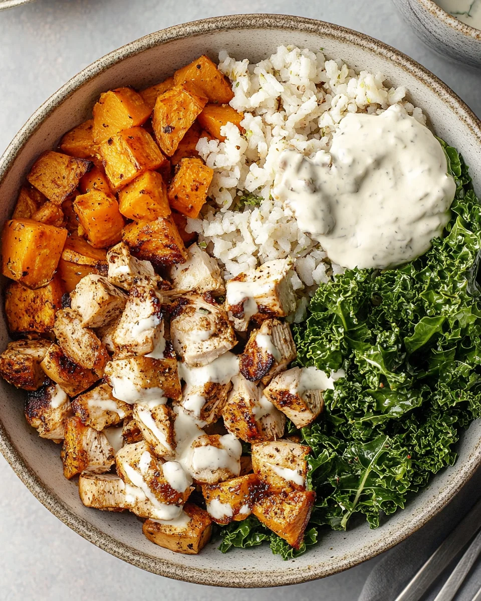 Roasted Chicken, Sweet Potato, and Kale Bowls