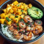Shrimp and Avocado Bowls with Mango Salsa & Lime-Chili Sauce