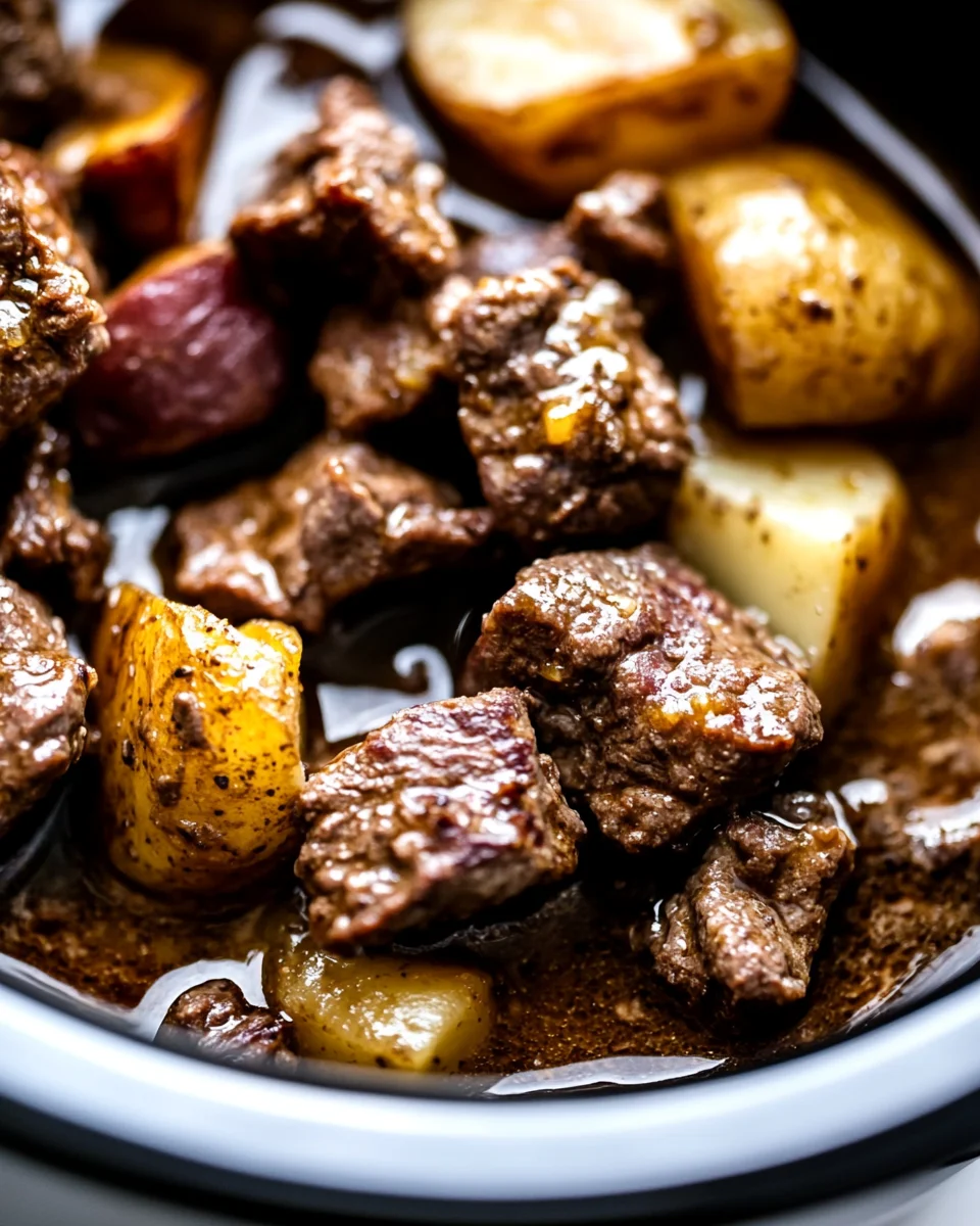 Slow Cooker Garlic Butter Beef Bites & Potatoes